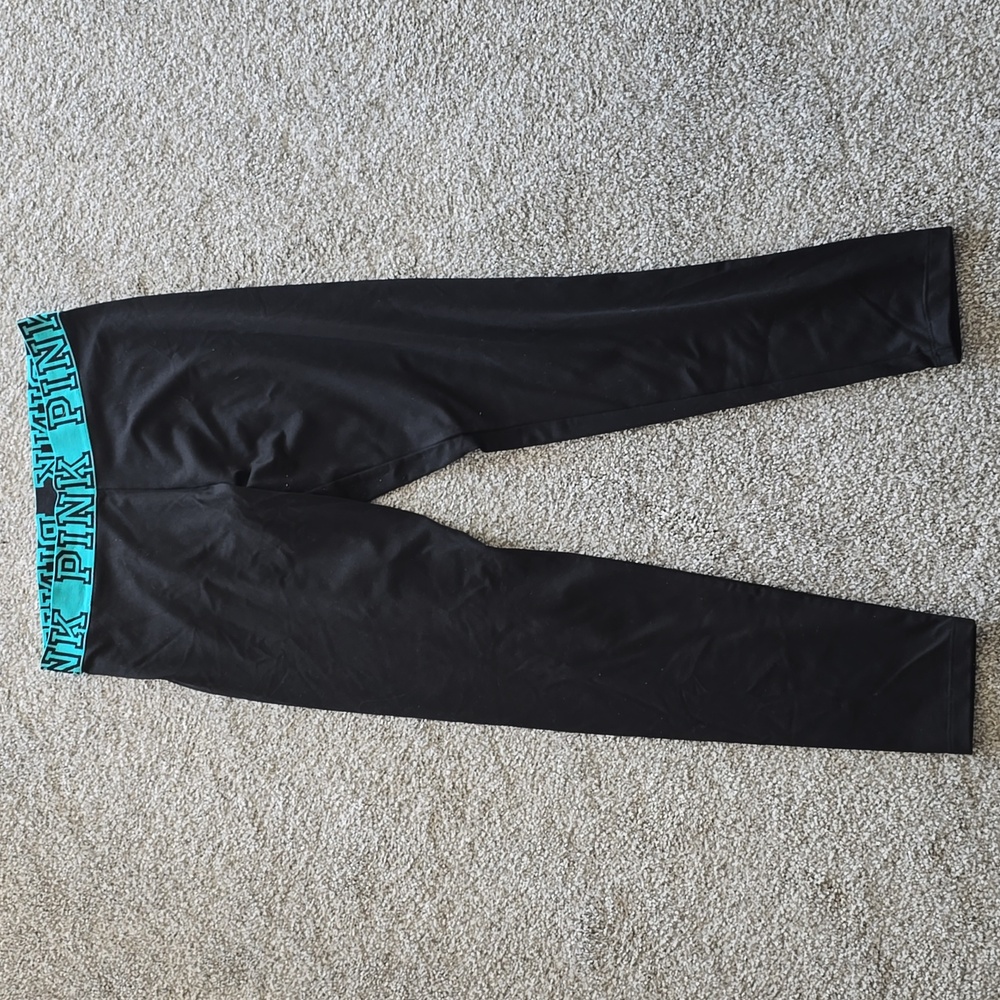 Victoria's Secret Black Leggings with Teal Accents